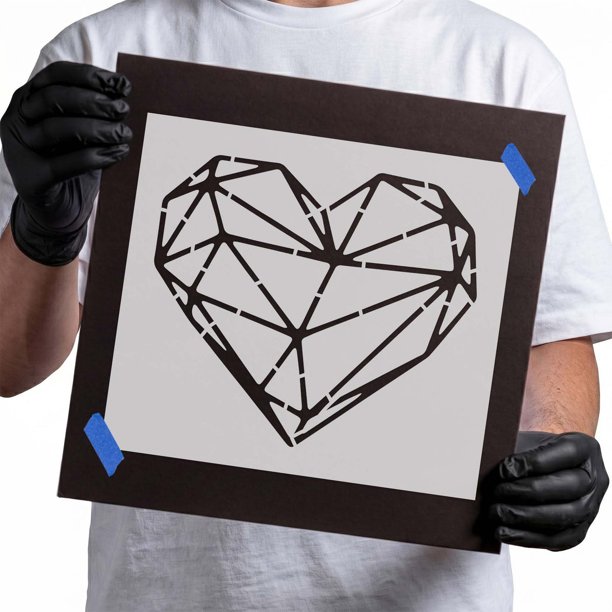 Faceted Geometric Heart Stencil formed by intersecting angular lines and polygon shapes