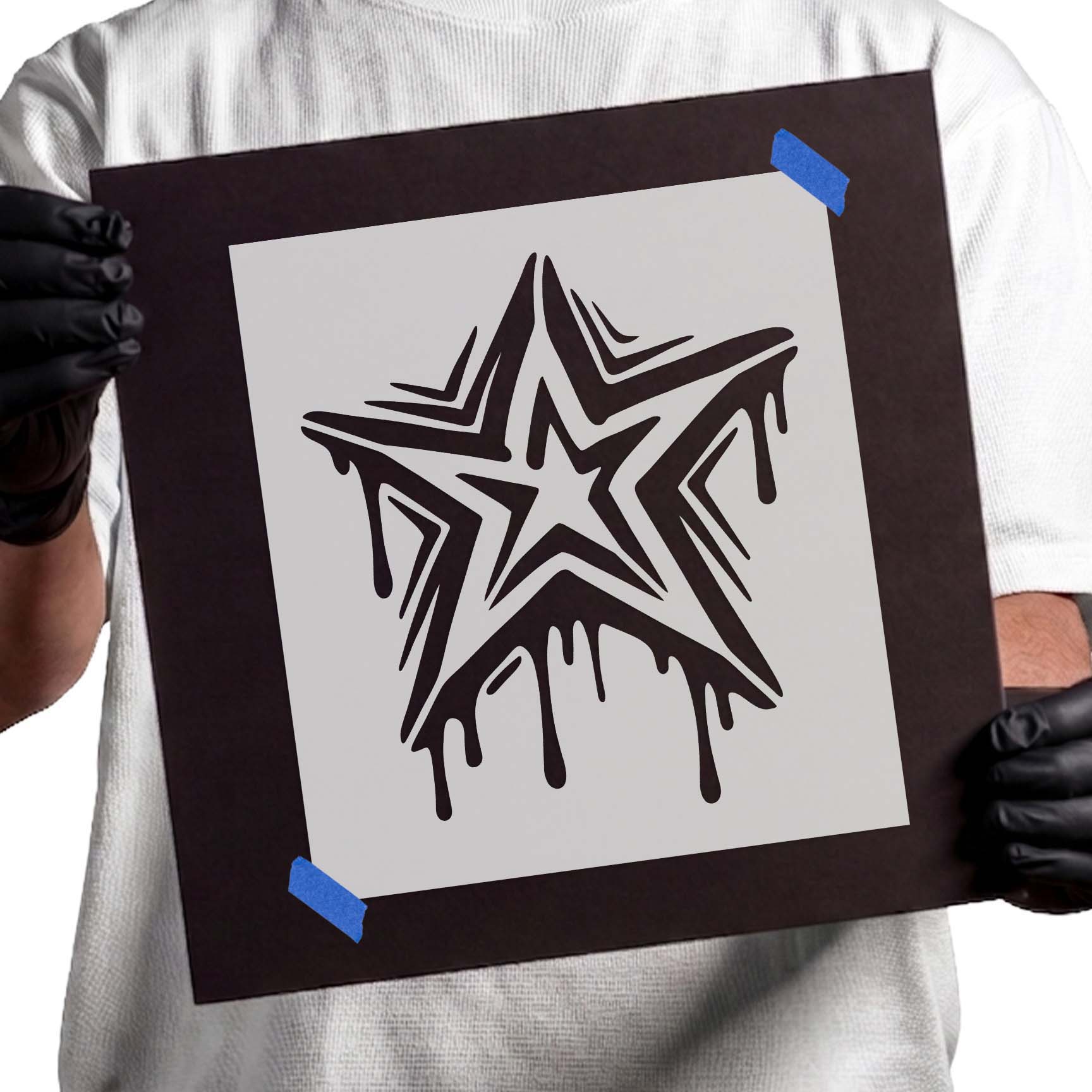 Layered graffiti star with bold paint drip stencil design
