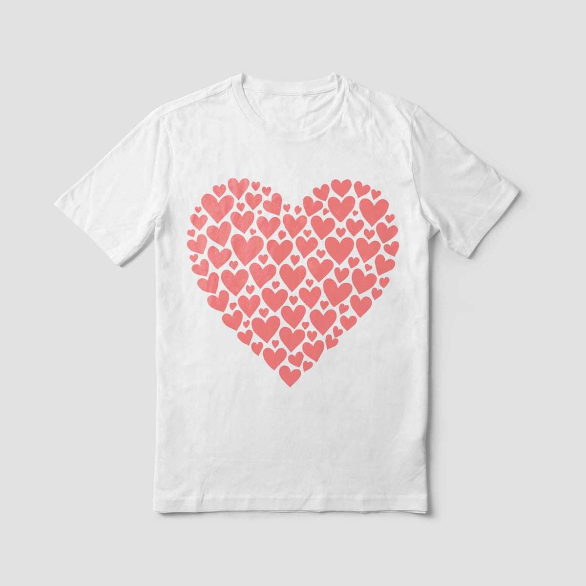 Heart Mosaic Stencil covers a white T-shirt with a charming heart made from many smaller hearts