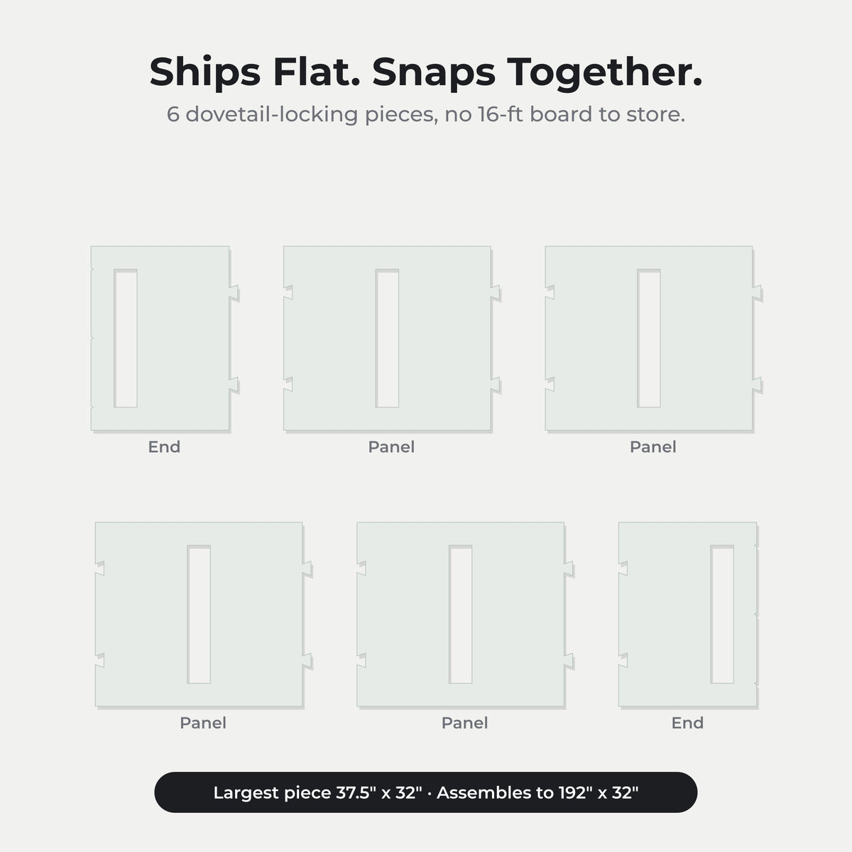 Six dovetail-locking stencil pieces that ship flat