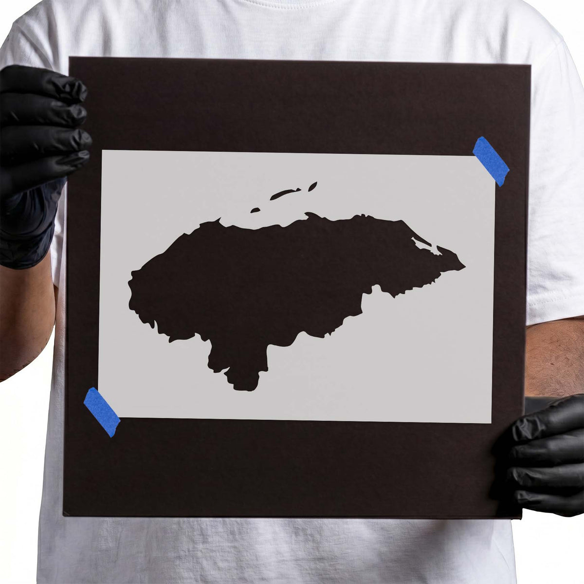 Honduras stencil with country outline and small island details