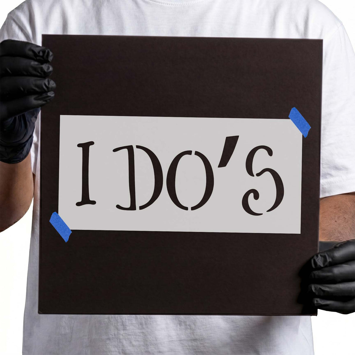 I Do's text stencil featuring elegant uppercase serif lettering with decorative curved strokes