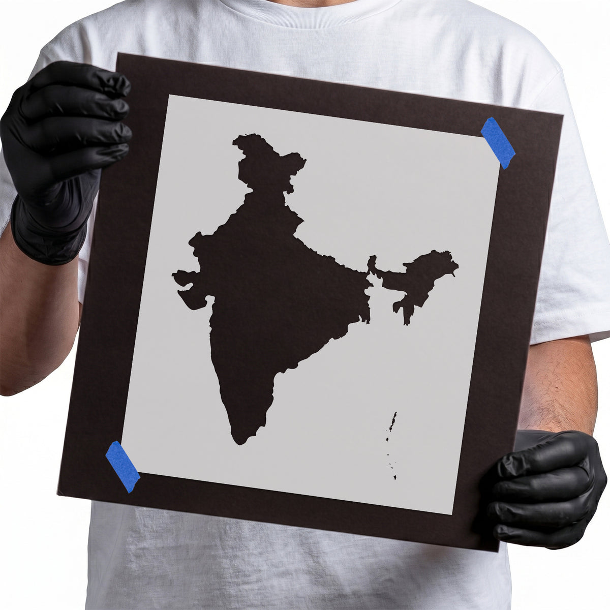 India Outline Stencil featuring a solid country silhouette with northeastern region and island details