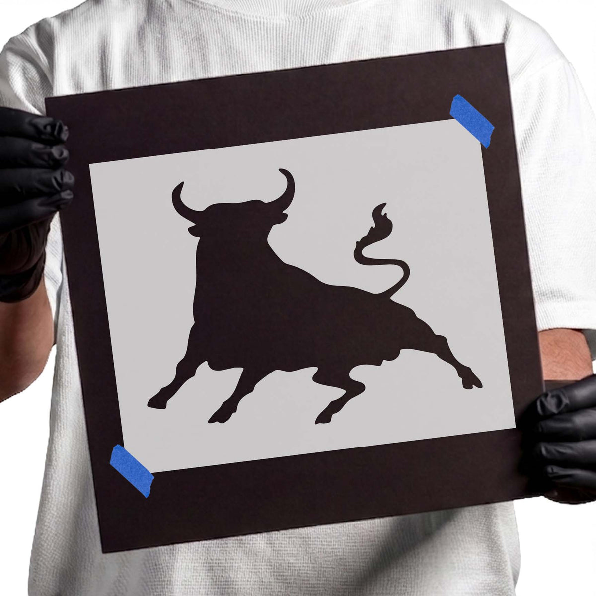 Jumping Bull Stencil with a bold leaping bull silhouette for western-themed craft projects