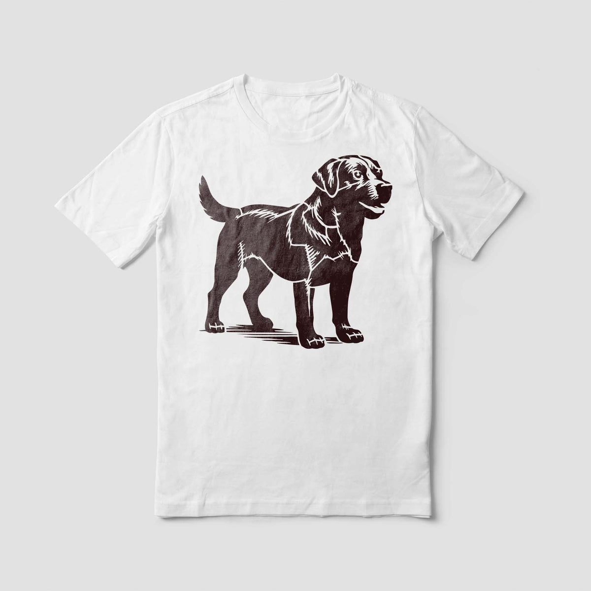 Labrador Retriever Dog Breed Stencil printed on a white T-shirt with a standing lab facing right.