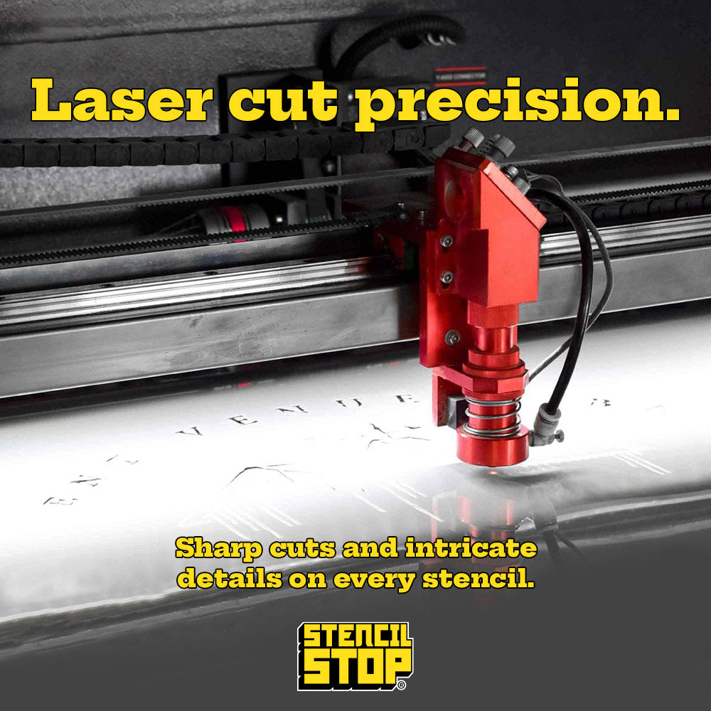 a stencil being manufactured with a laser cutter