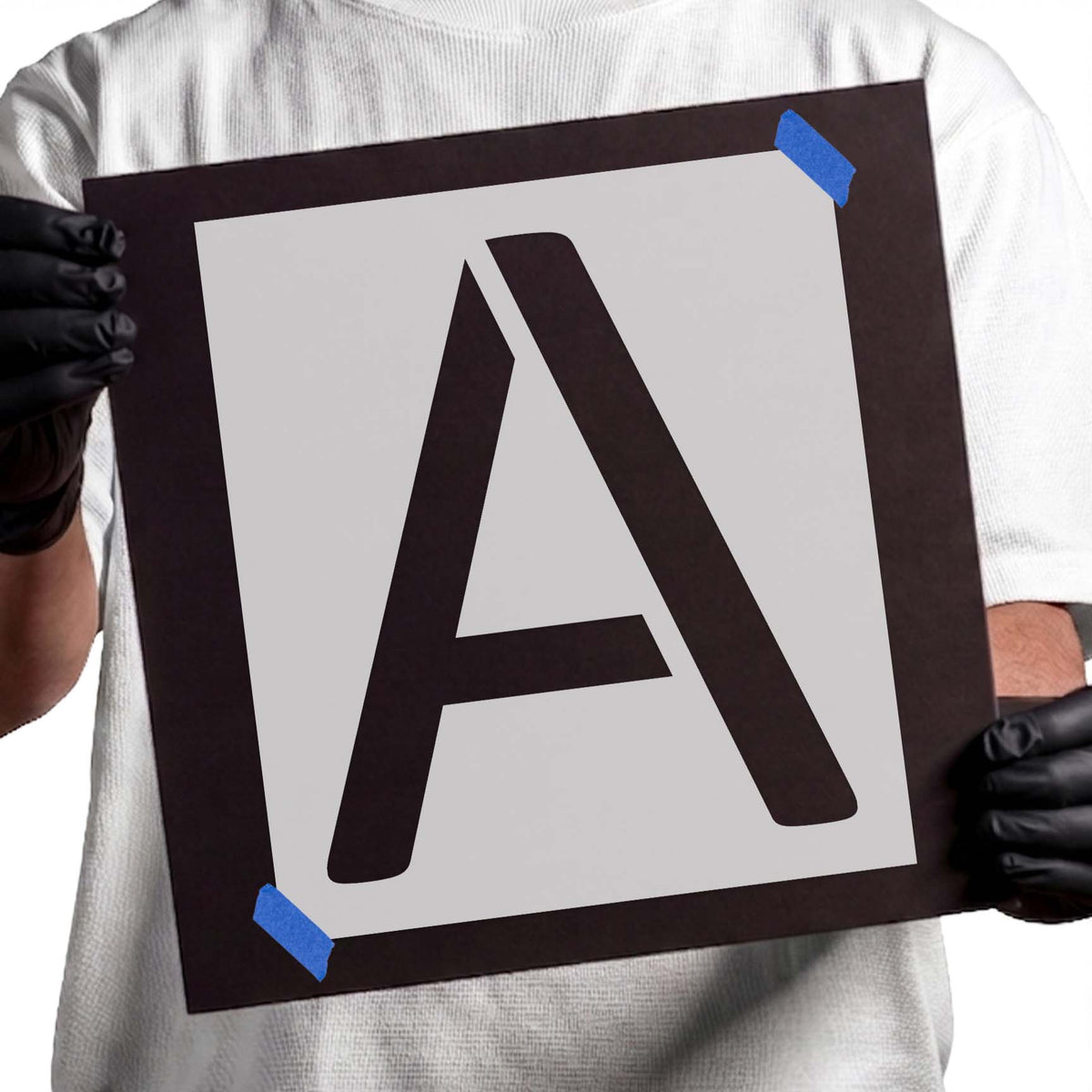 Uppercase letter A stencil with bold diagonal strokes and separated apex