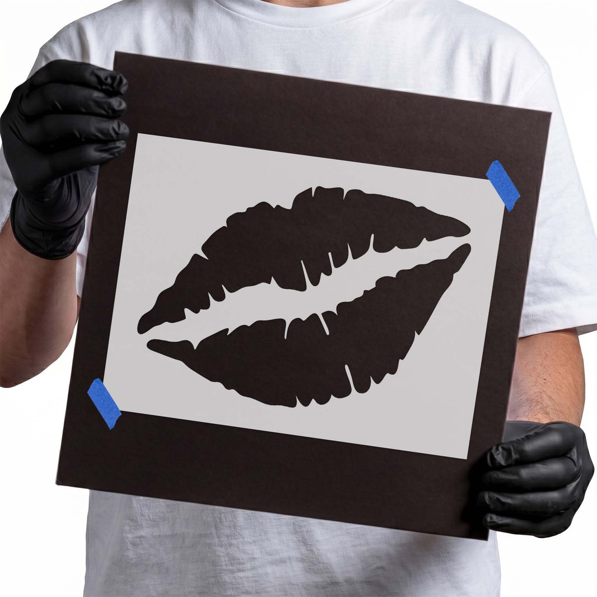 Lips stencil featuring a bold parted lips silhouette with crease details