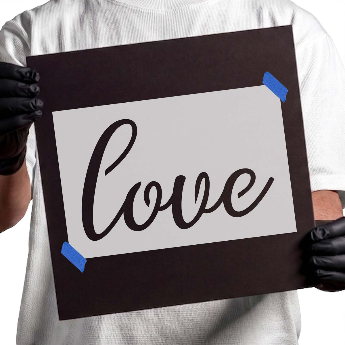 Love stencil in flowing cursive script lettering