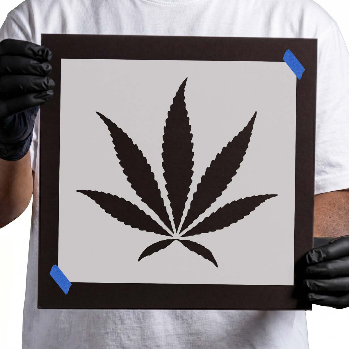 Marijuana leaf stencil with seven pointed serrated leaves