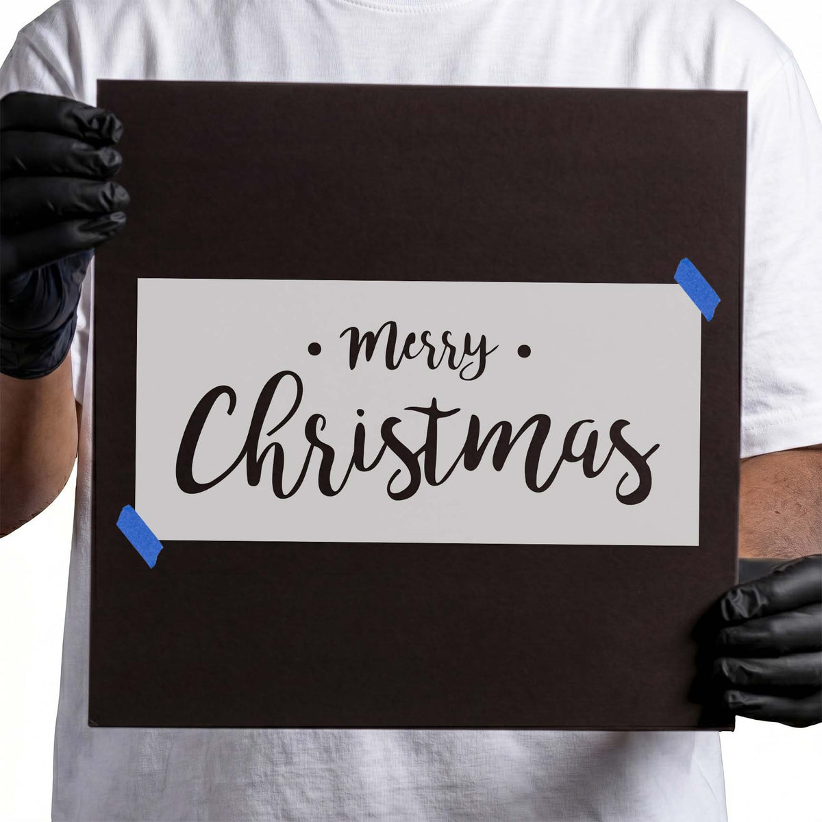 Merry Christmas stencil with elegant flowing script lettering