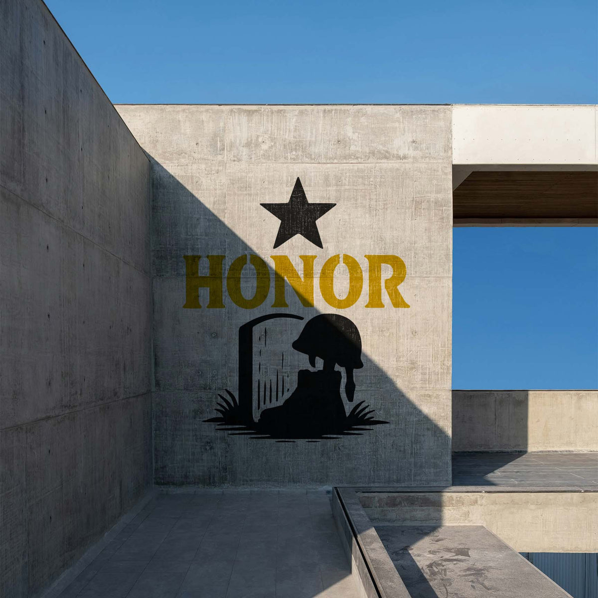 Military Honor Memorial Stencil featuring an honor star above a kneeling soldier silhouette.