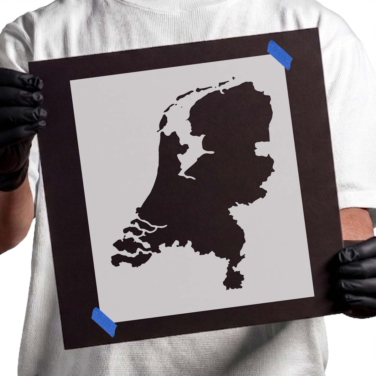 Netherlands map stencil with detailed coastline and recognizable country outline