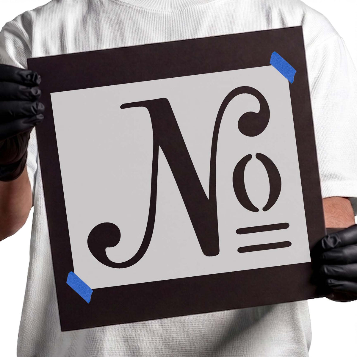 Number label stencil showing ornate N, raised o, and double underline