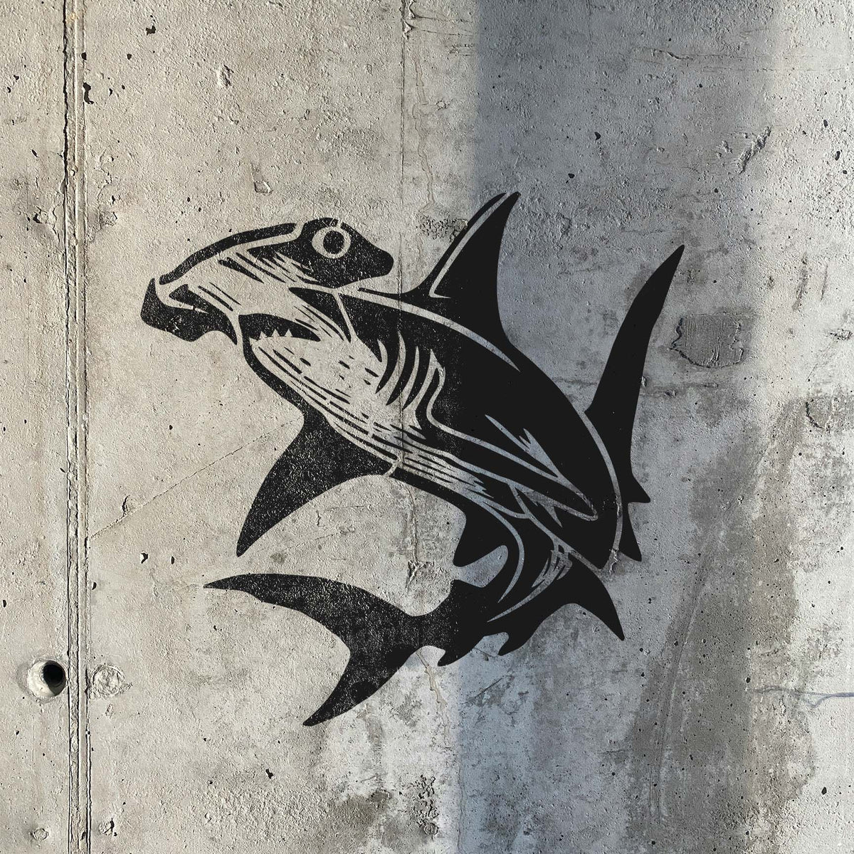 Ocean Hammerhead Shark Stencil brings a bold swimming shark design to a concrete wall