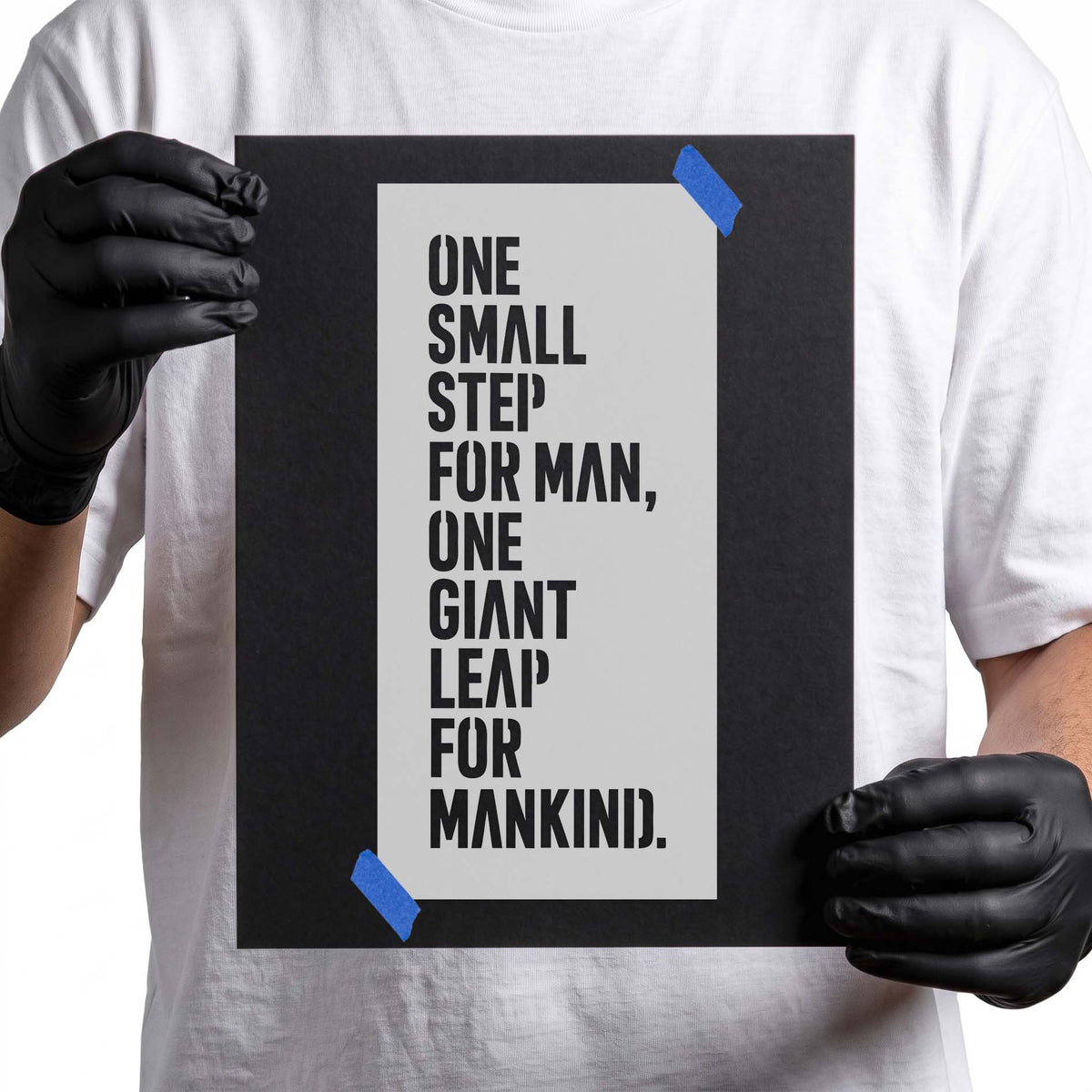 One Small Step for Man Neil Armstrong Quote Stencil in bold stacked lettering