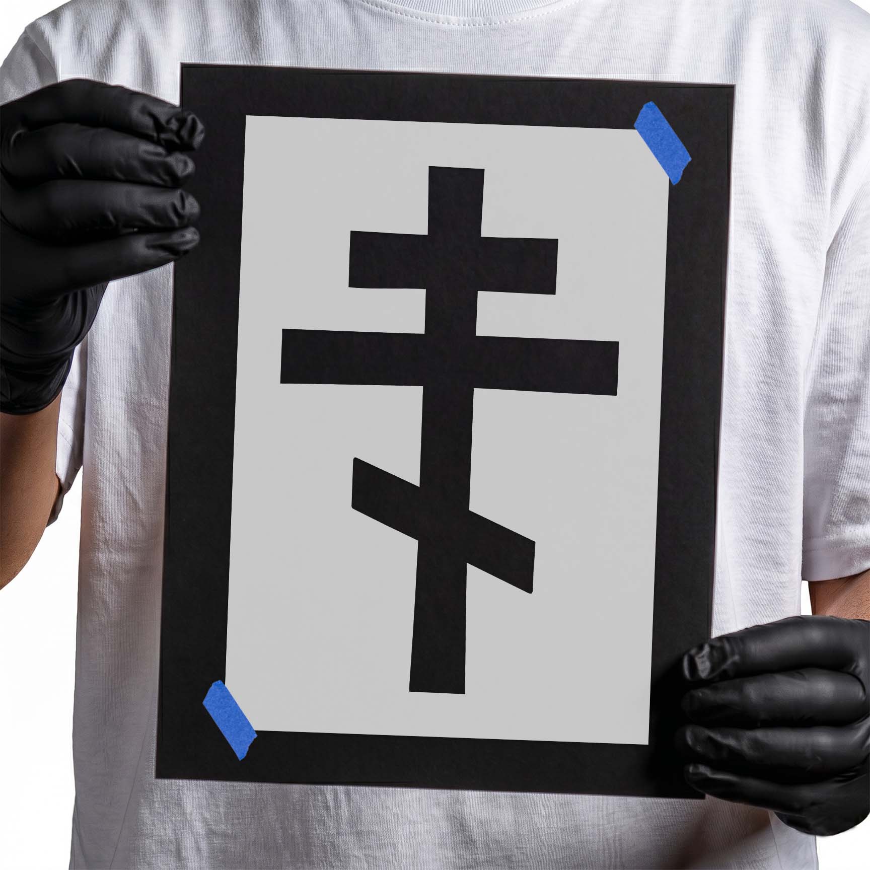 Traditional Orthodox cross stencil with three crossbars and a slanted lower beam for religious craft projects