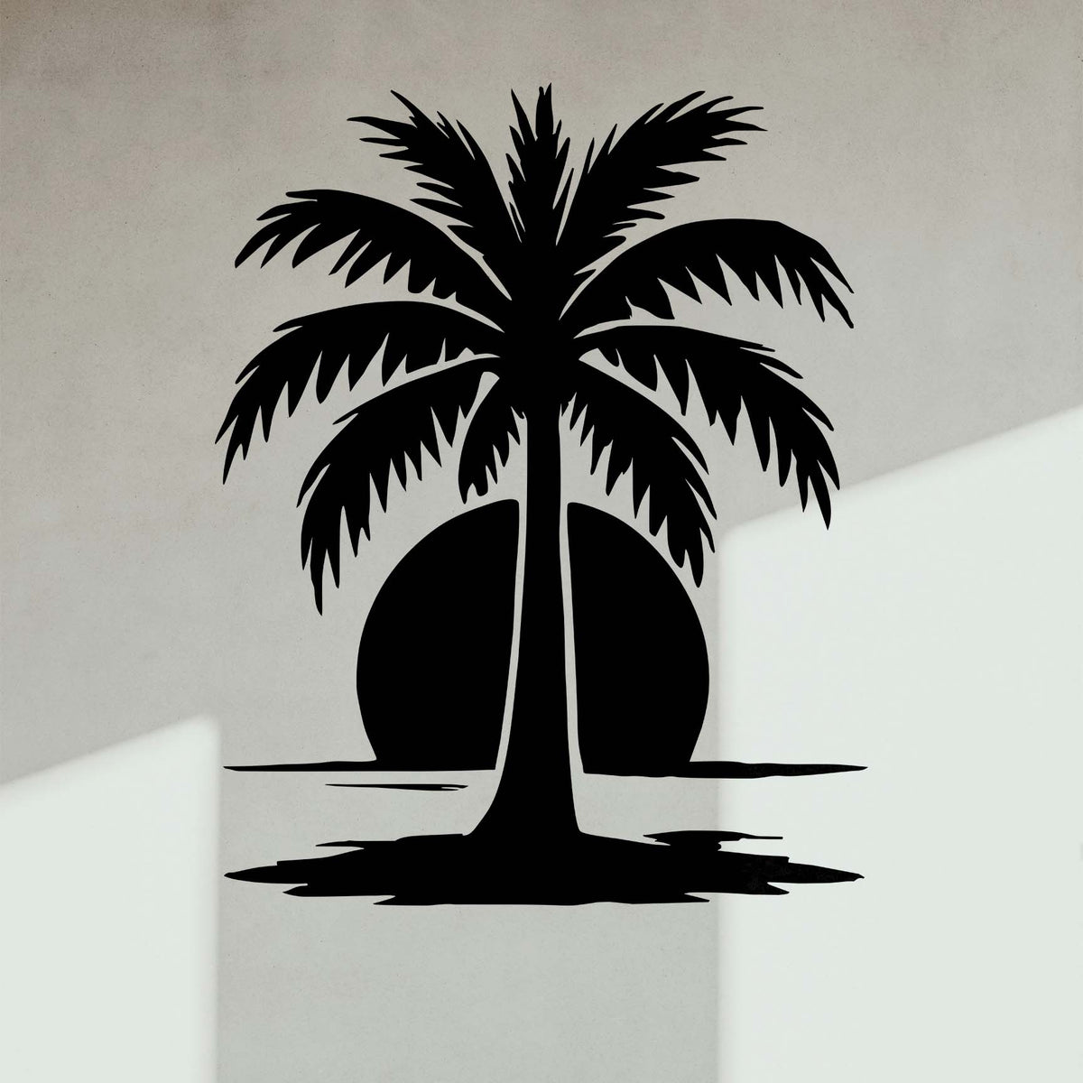 Palm Tree at Sunset Stencil creates a bold tropical silhouette across a modern wall