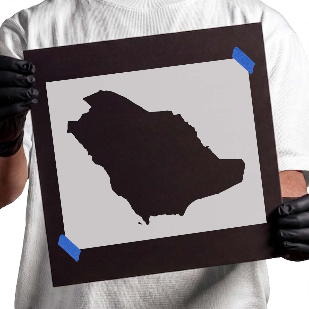 Saudi Arabia stencil featuring a solid country map silhouette with irregular geographical borders