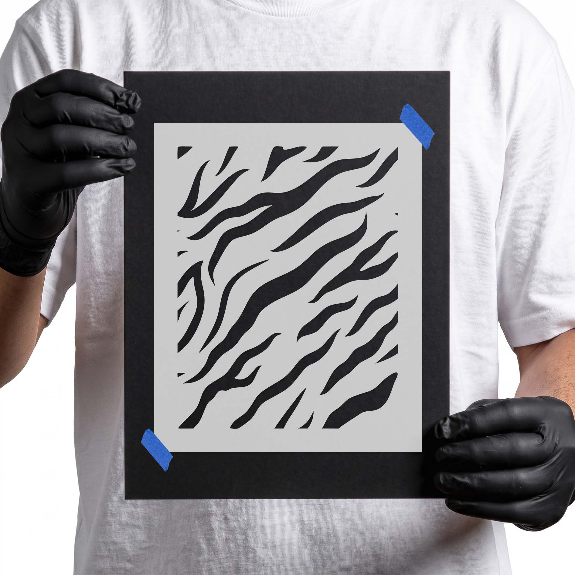 Tiger stripe stencil with flowing irregular animal print pattern