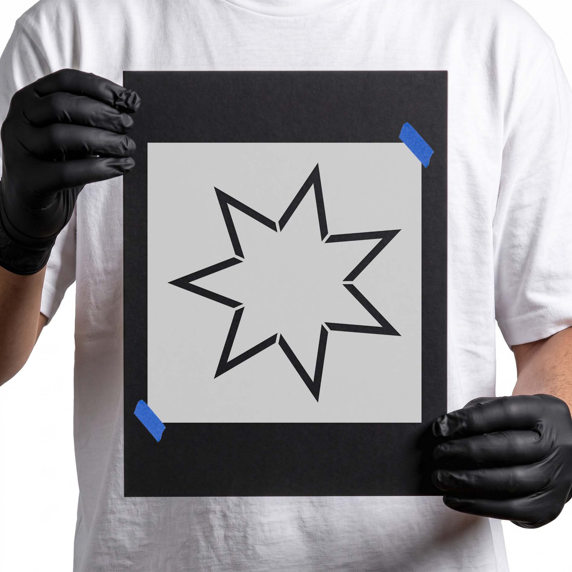 Bold seven-point star outline stencil with clean symmetrical geometric line design