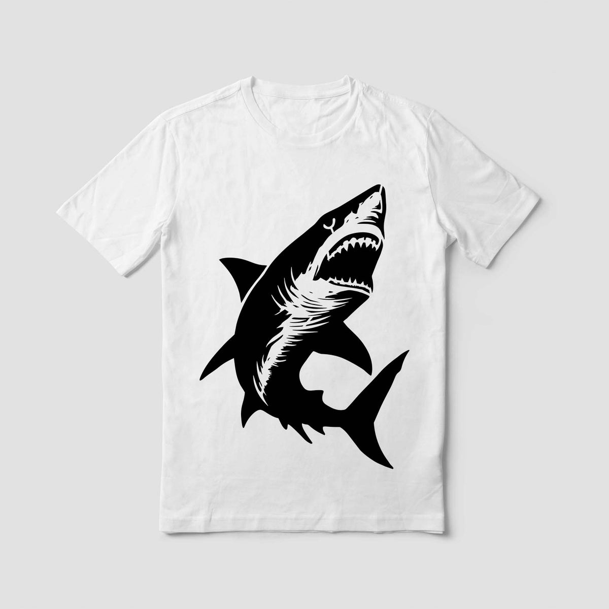 Bold Shark Swimming Up Stencil makes a striking graphic on a white T-shirt