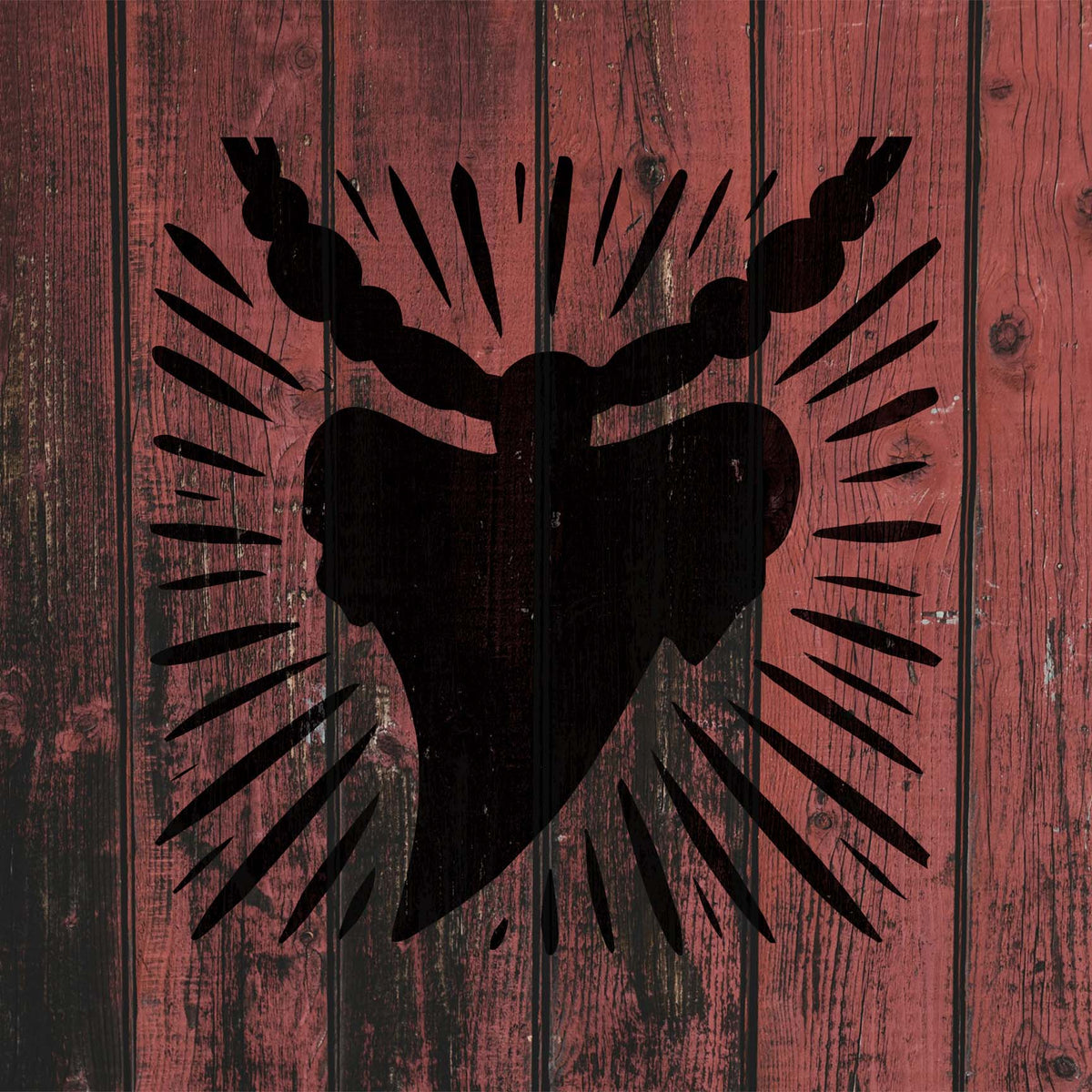 Shark Tooth Necklace Stencil stands out with radiant details across rustic red wood