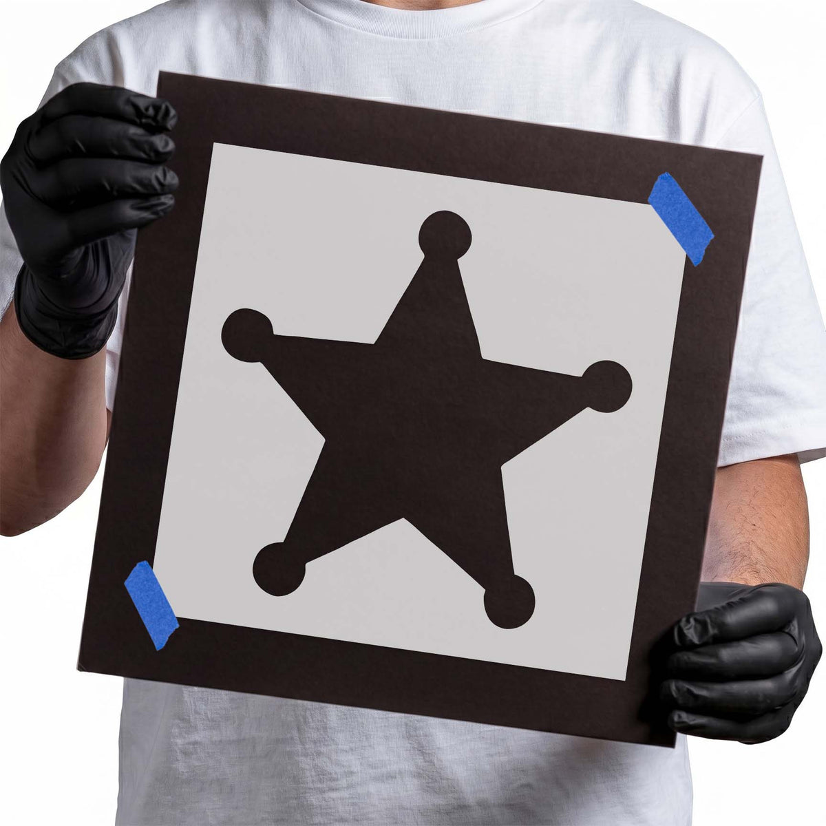 Sheriff star stencil with five bold points and rounded badge tips