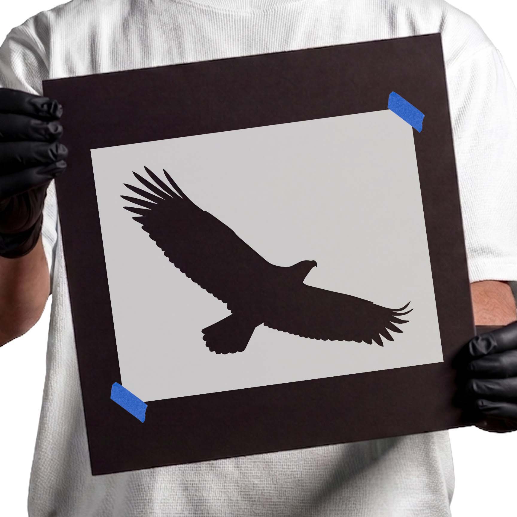 Soaring eagle silhouette with wings fully extended in flight
