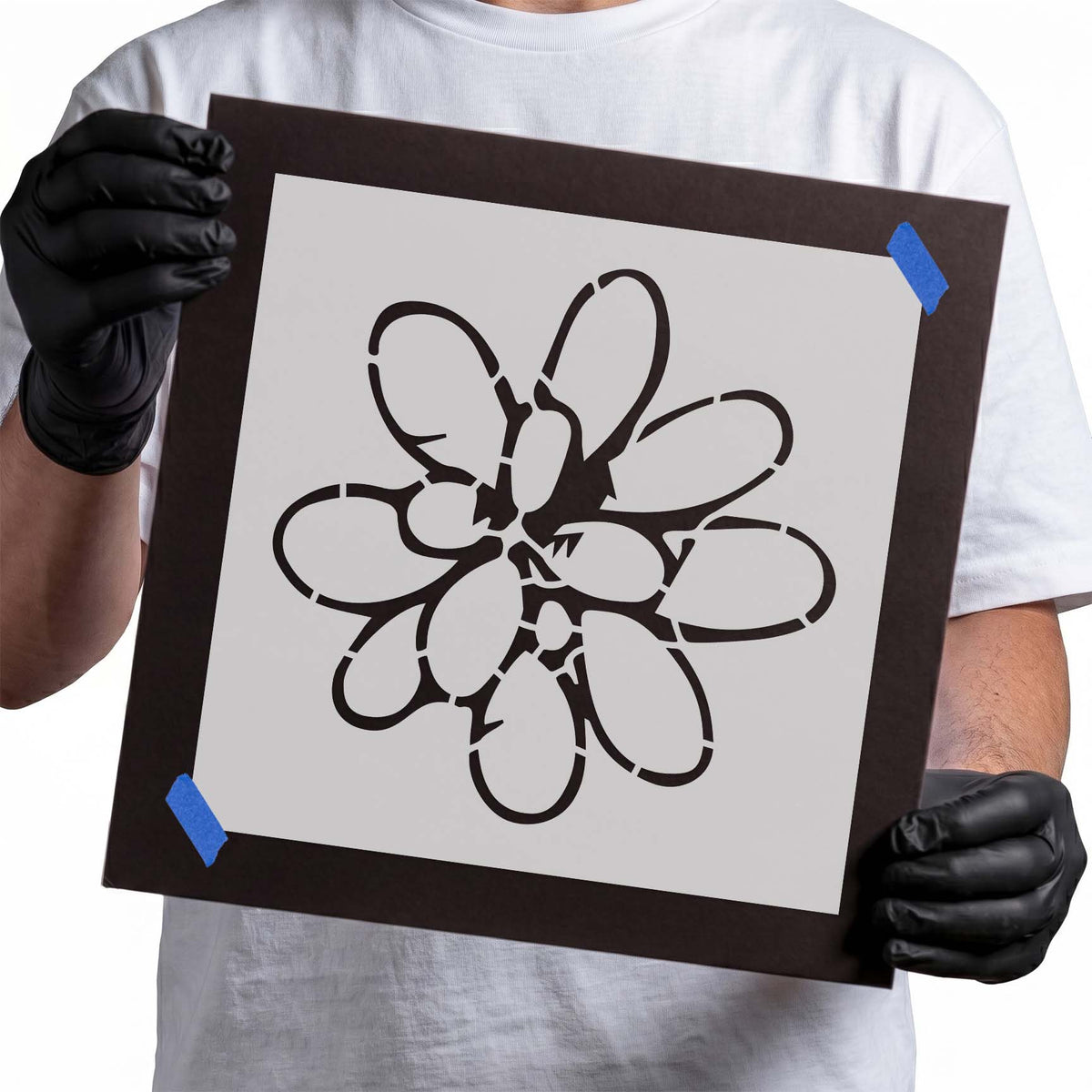 Top view succulent stencil with overlapping rounded leaves forming a botanical rosette