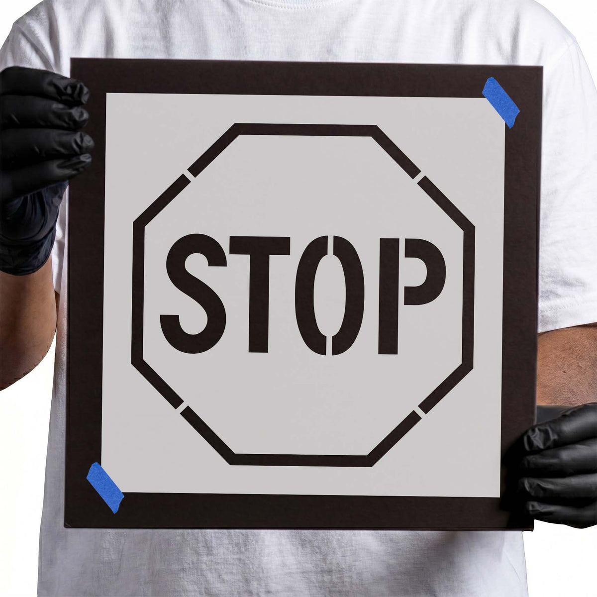 Stop Sign Stencil with bold STOP lettering inside a segmented octagonal outline
