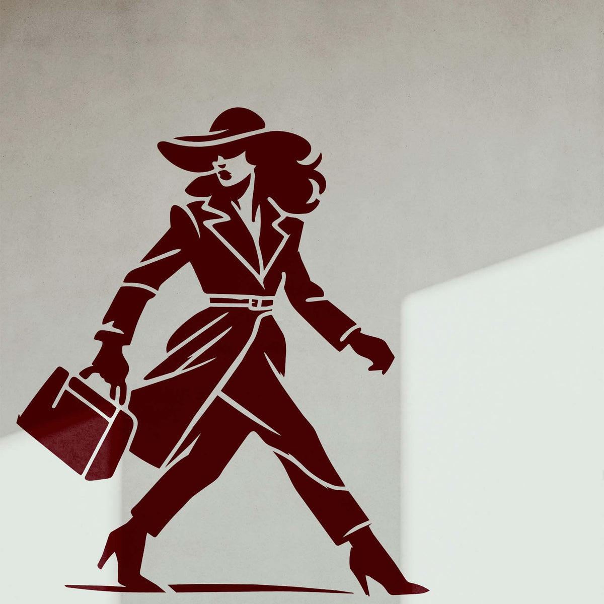 Featuring a woman in a belted coat carrying a handbag, the Stylish Woman Walking with Handbag Stencil.