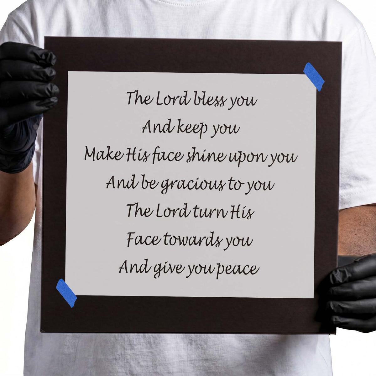 Christian blessing stencil with graceful multi-line script lettering