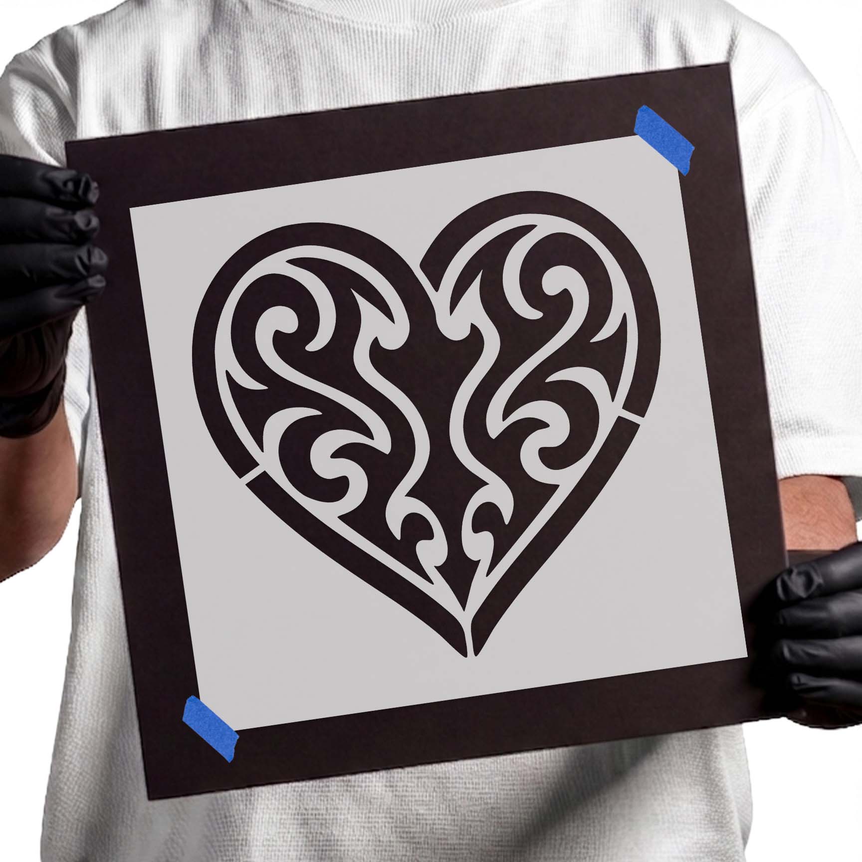 Decorative heart with flowing tribal swirl pattern for painting