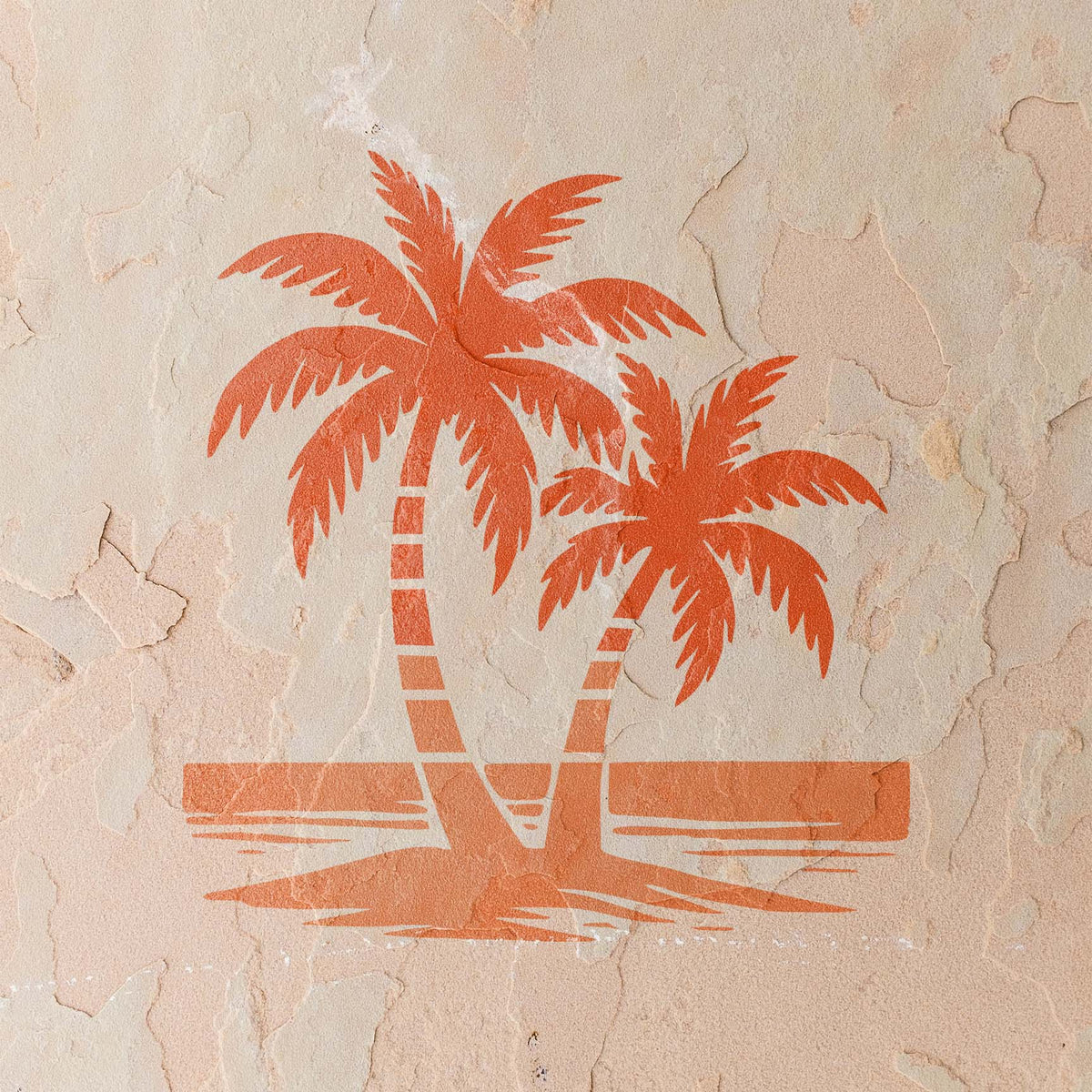 Warm orange palm beach stencil brightening a weathered stucco wall