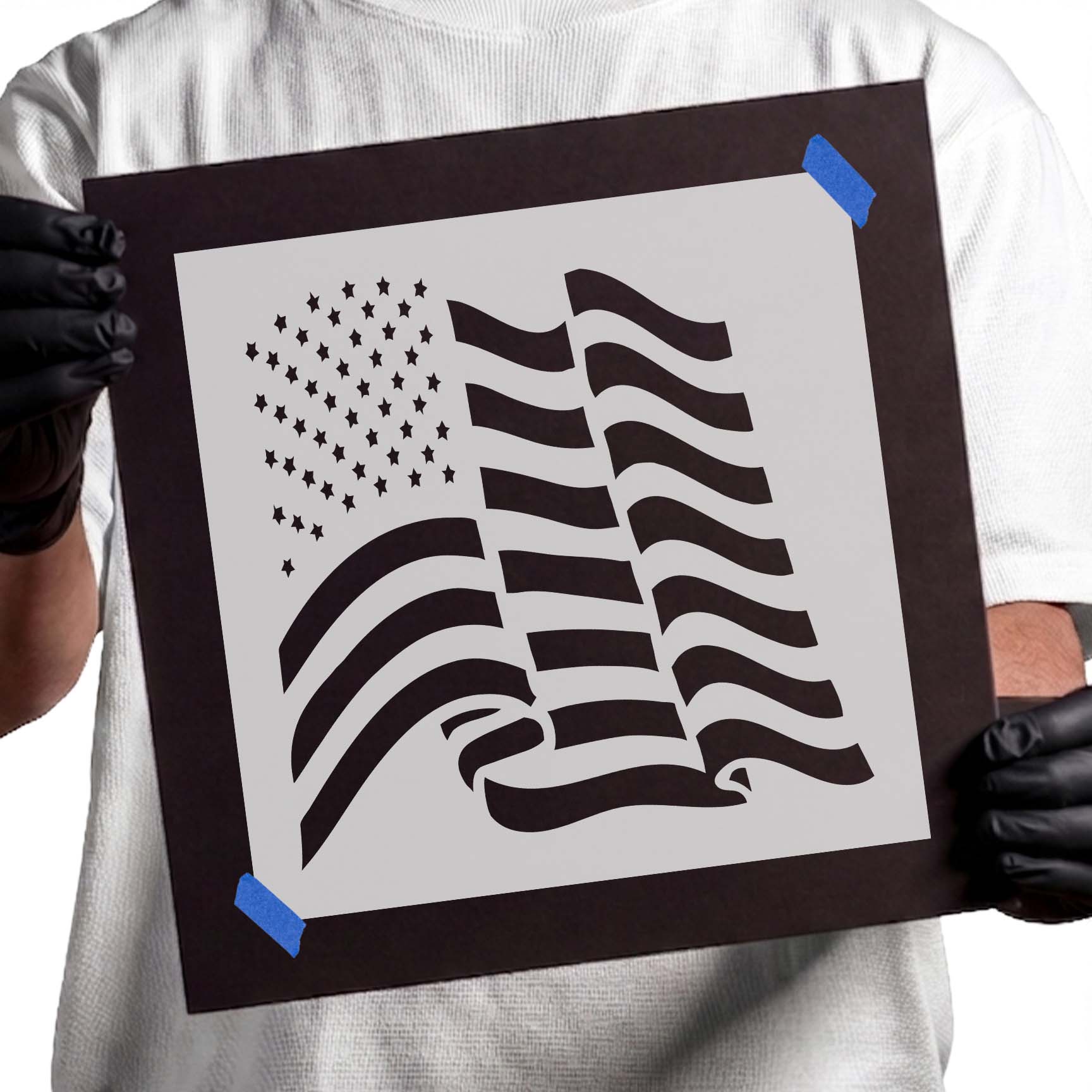 Waving American Flag Stencil