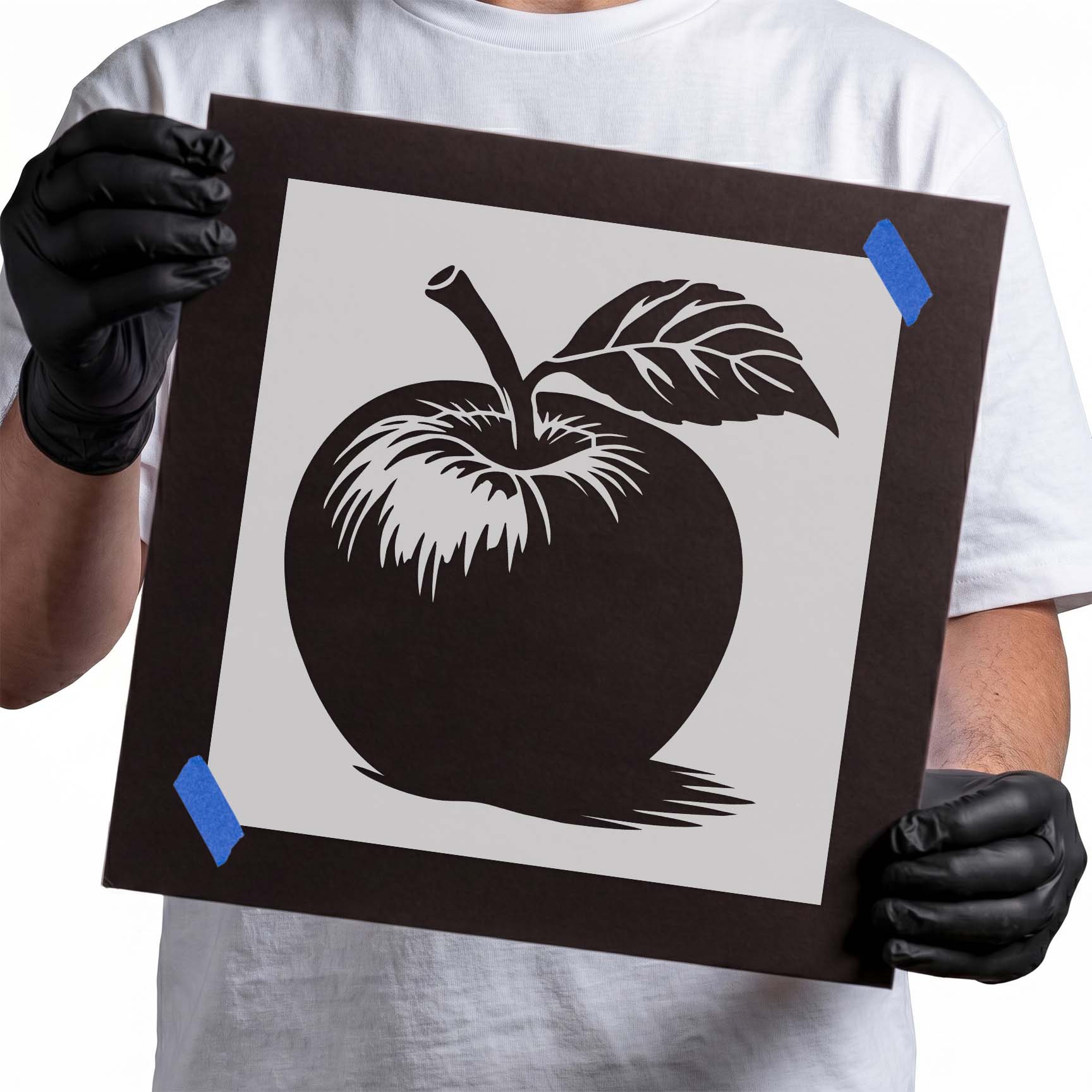 Whole apple stencil with stem and single leaf
