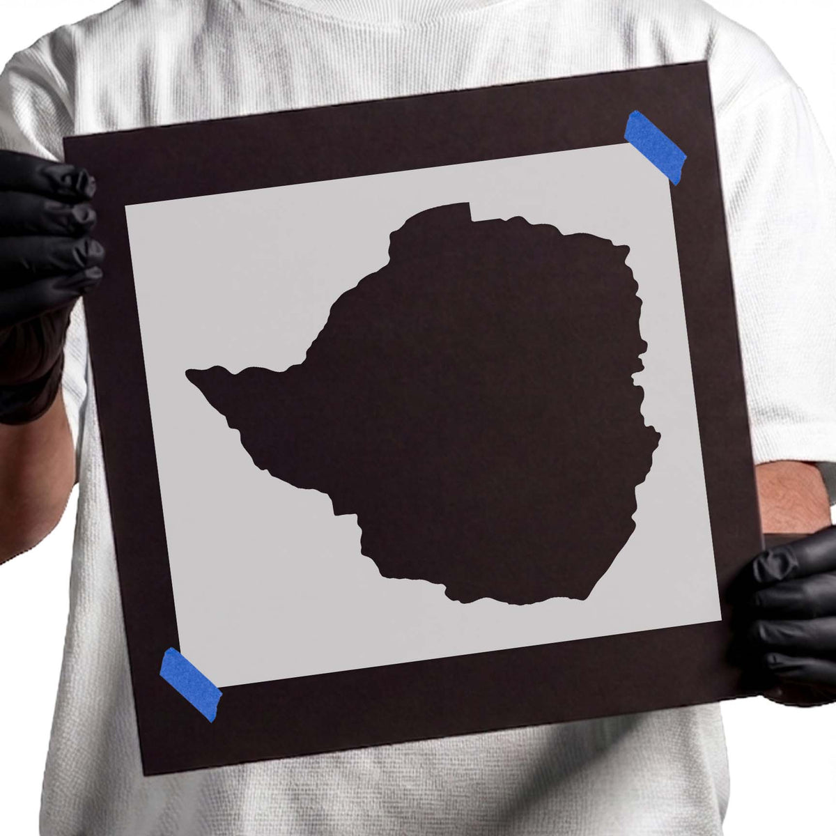 Zimbabwe stencil featuring a solid country silhouette with irregular borders and curved contours