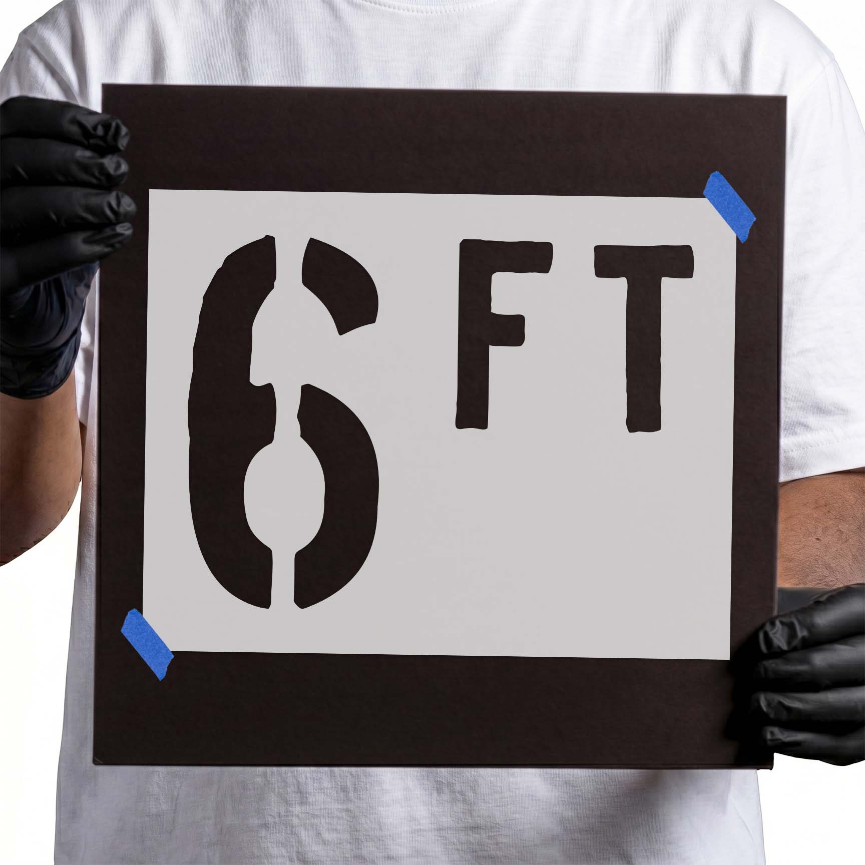 6 FT stencil with oversized number six and bold lettering