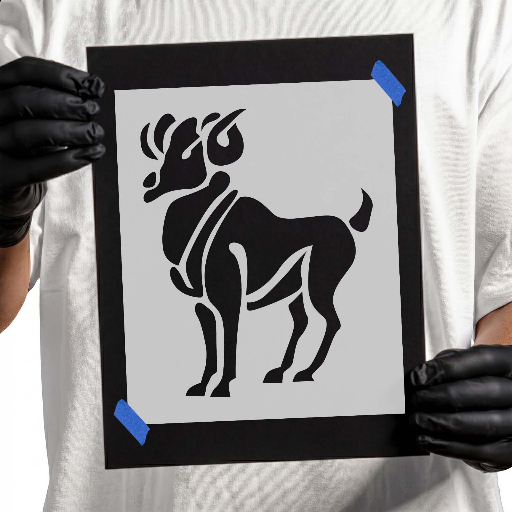Aries zodiac ram stencil silhouette with large curled horns
