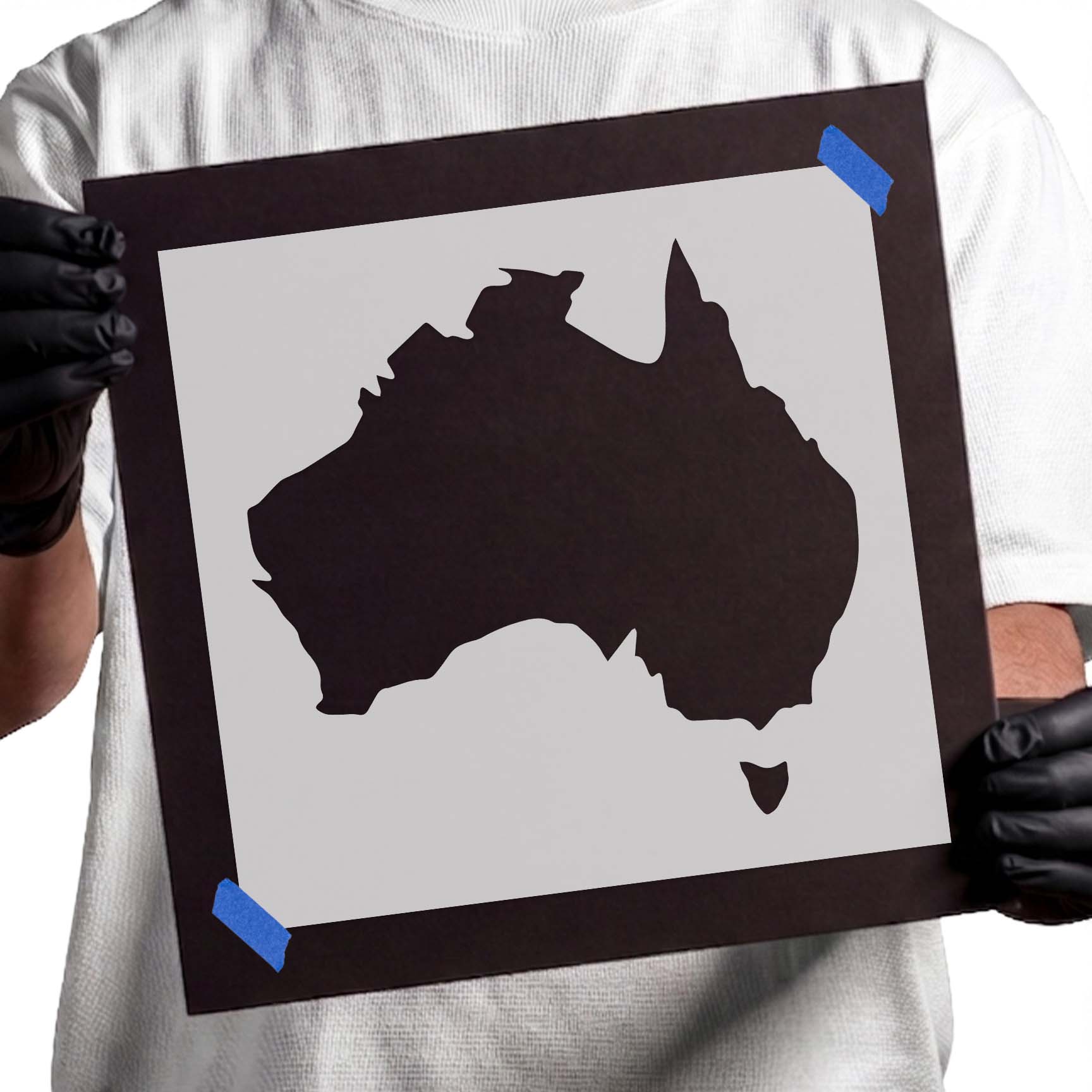 Australia map outline stencil featuring mainland Australia and Tasmania