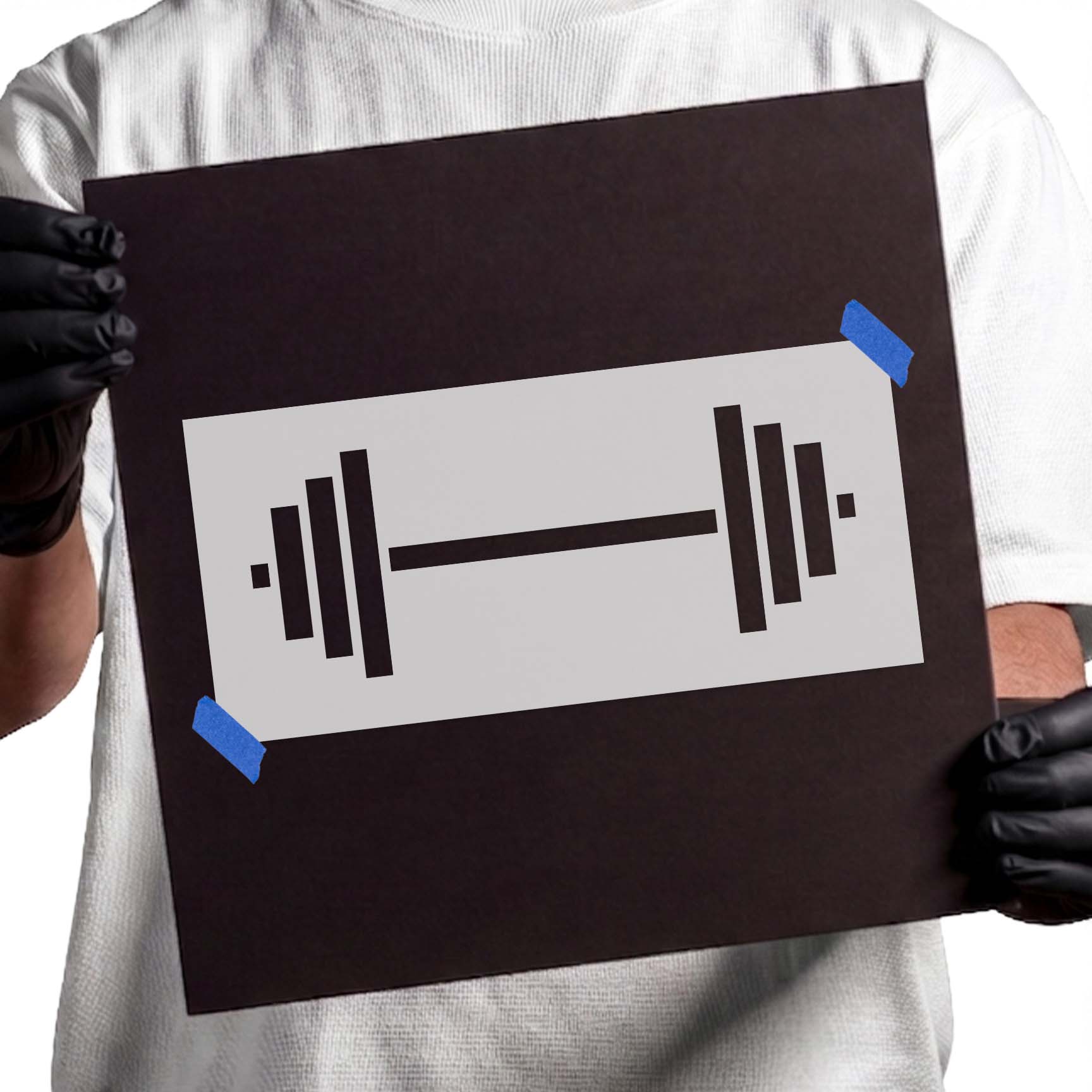 Barbell stencil with straight bar and stacked weight plates