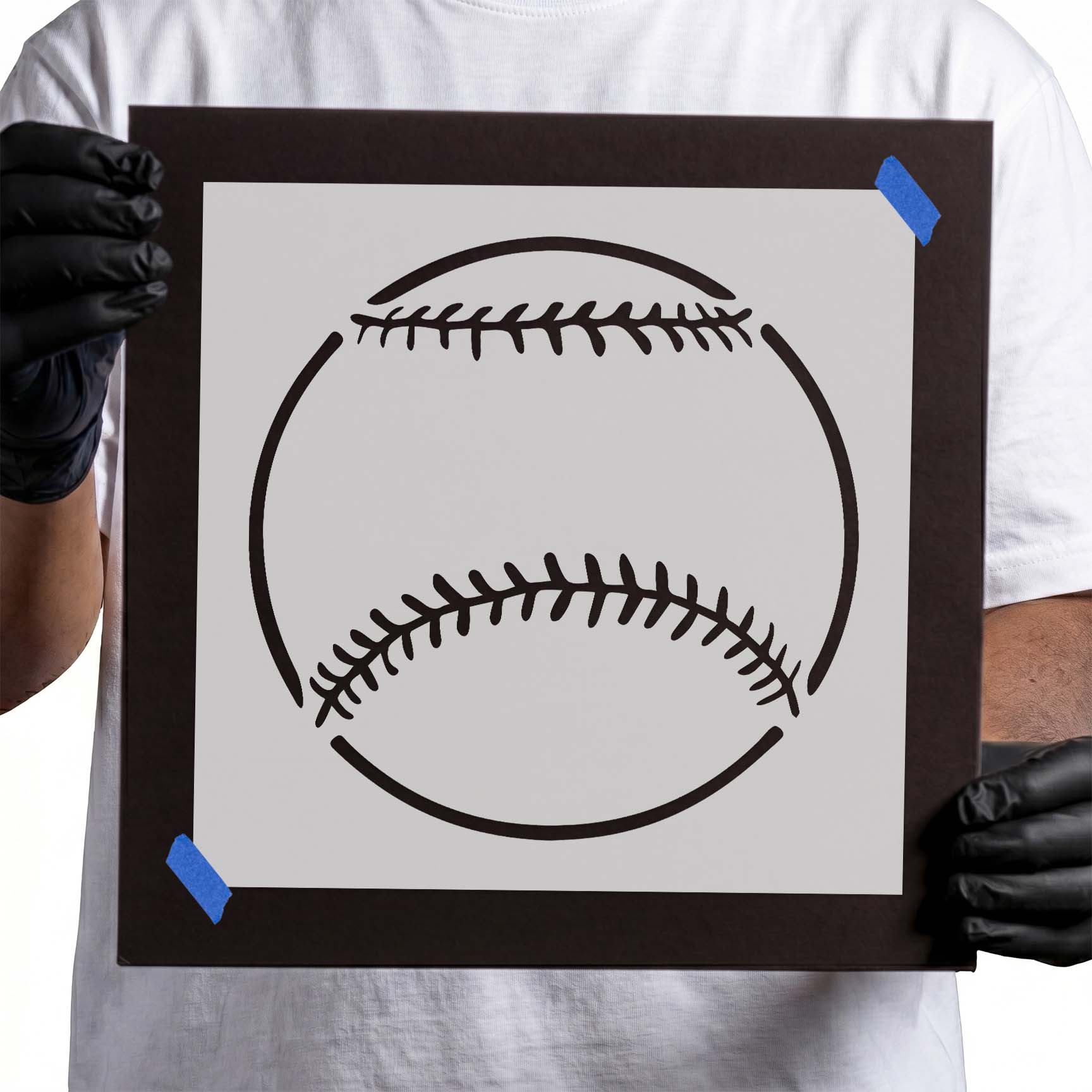 Baseball stencil with curved seams and detailed stitch lines
