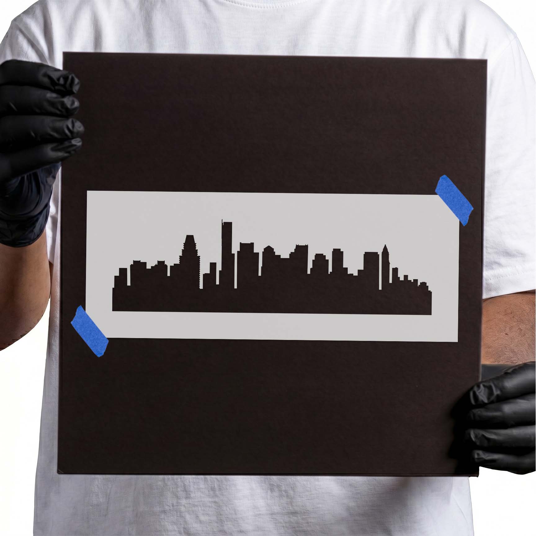 Boston city skyline silhouette stencil design