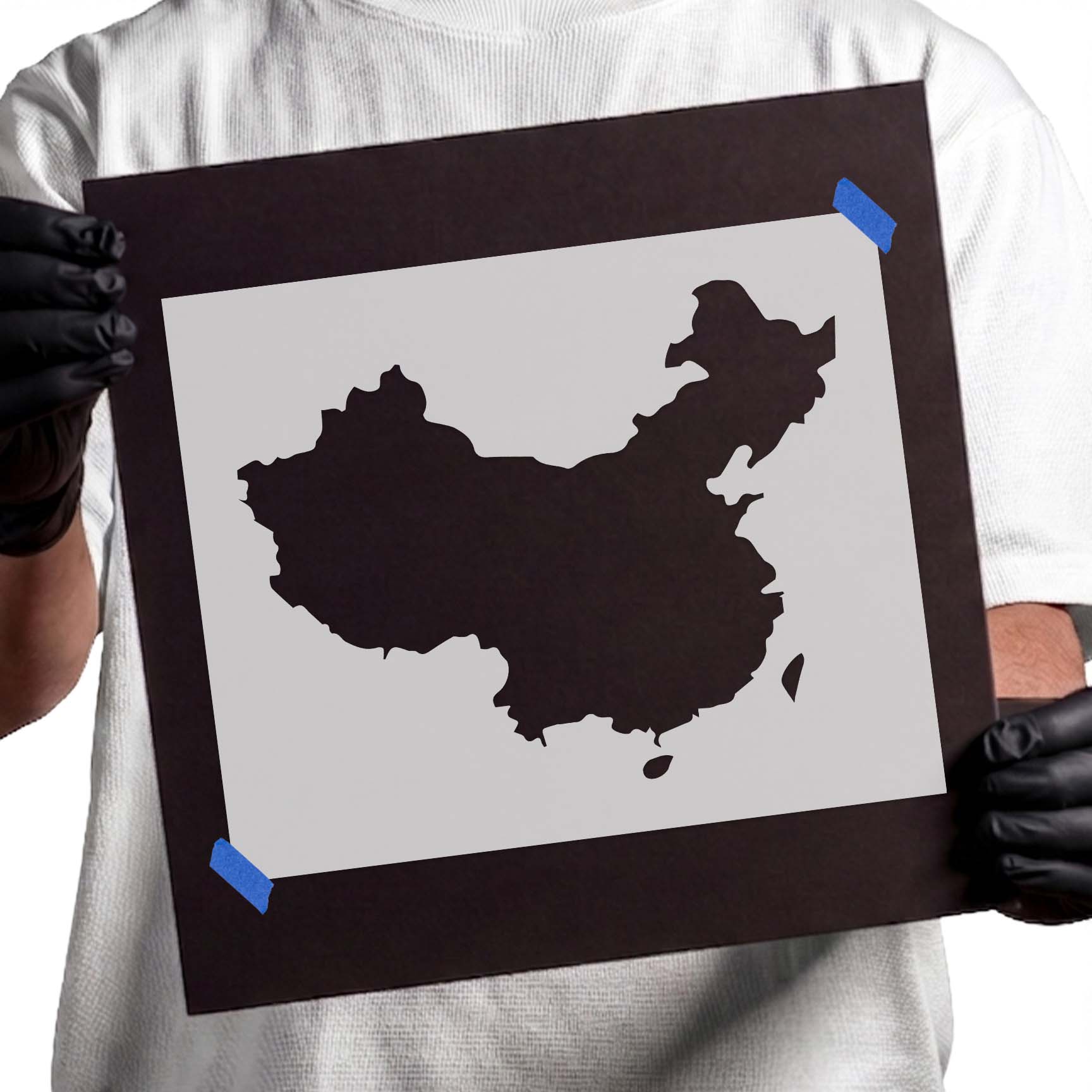Stencil showing the solid geographic outline of China