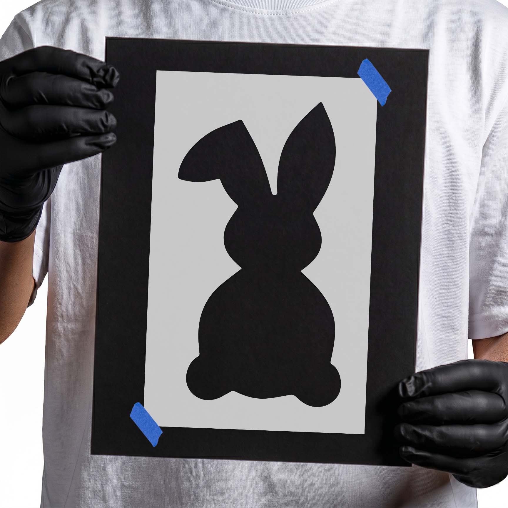 Easter bunny stencil silhouette with one upright and one floppy ear