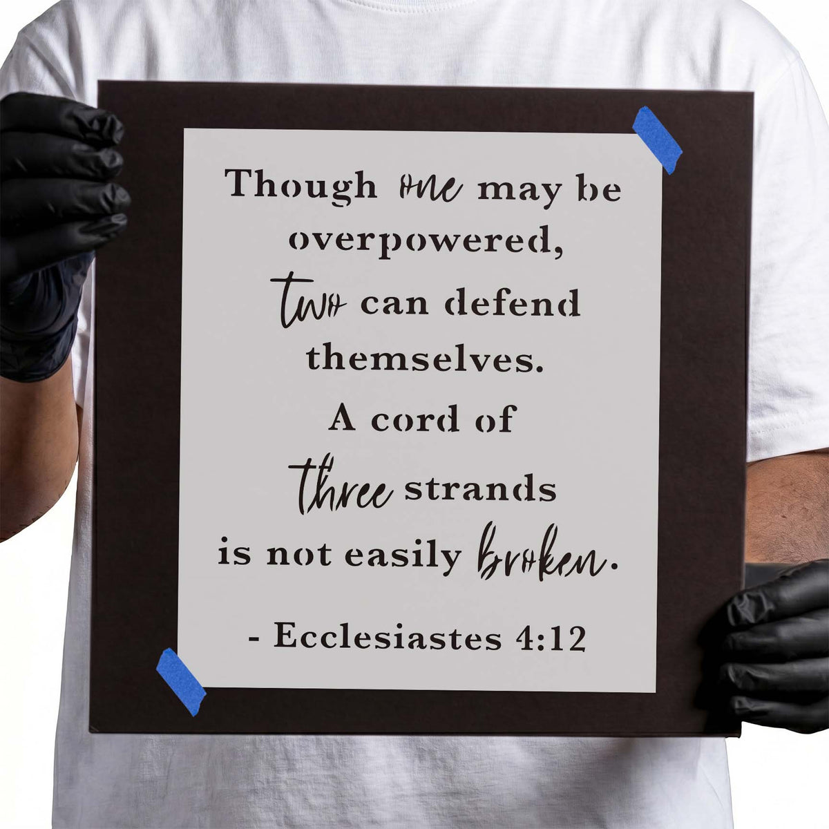 Ecclesiastes 4:12 scripture stencil with mixed lettering