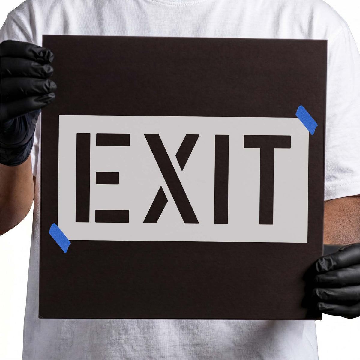 Exit stencil featuring large clean uppercase block lettering