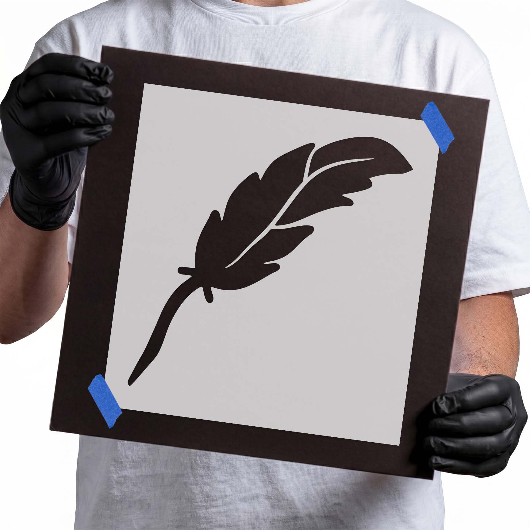 Classic feather quill silhouette stencil design