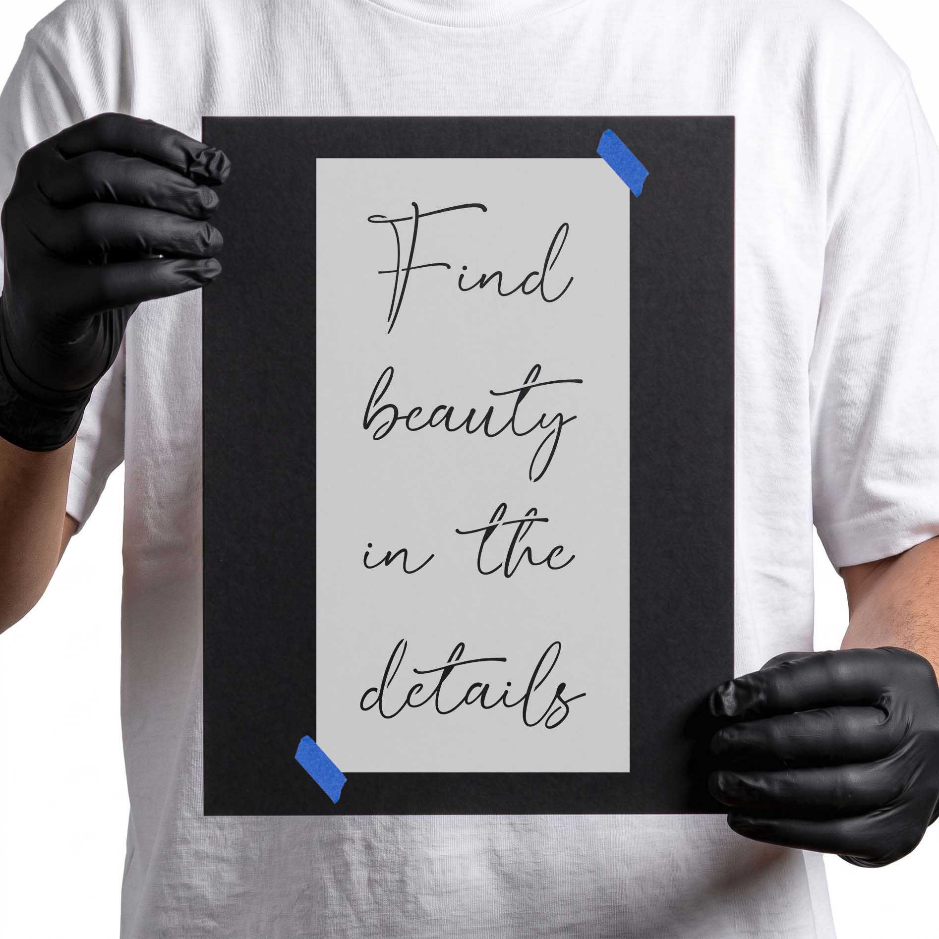Find beauty in the details stencil with flowing script lettering